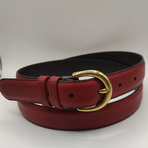 Coach Red Belt with Gold Buckle COACH 3925 Genuine Leather Red Belt w/ Solid Brass Buckle  main image 4